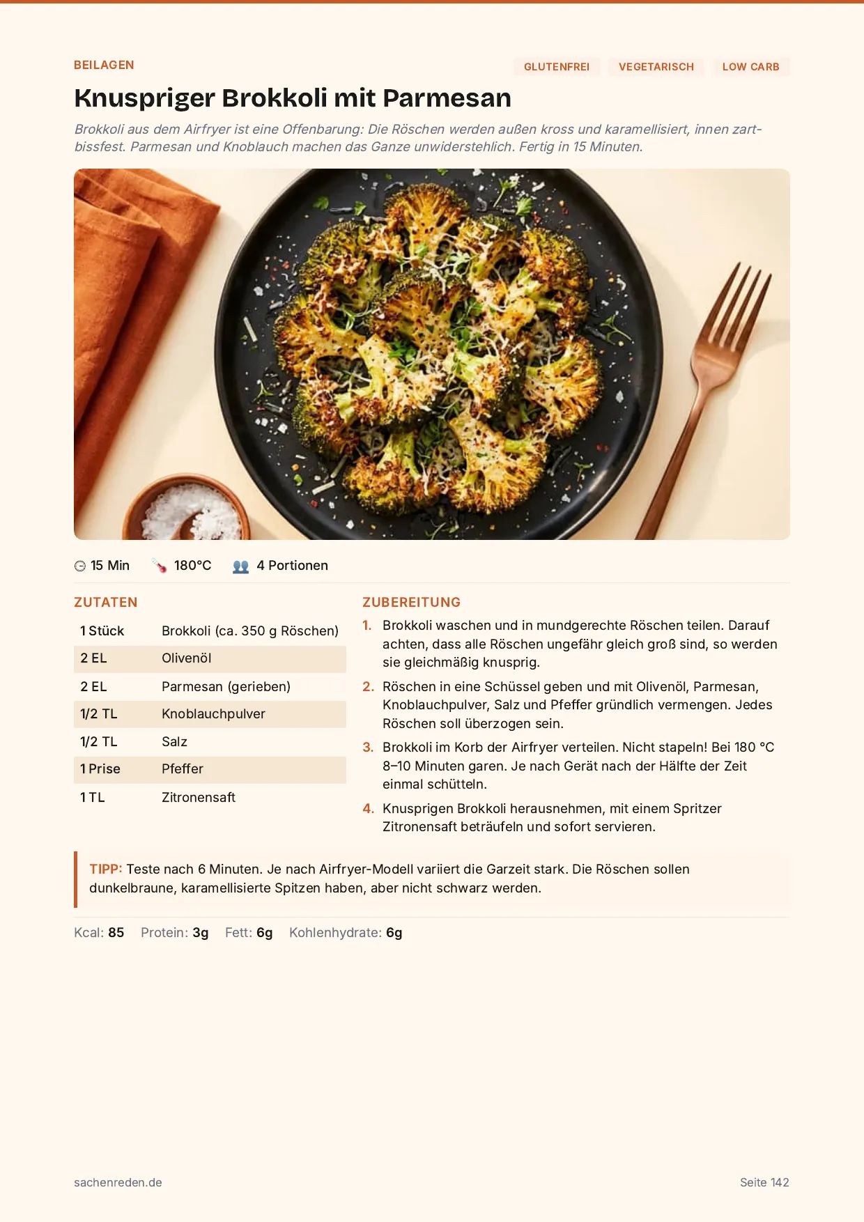 Beispielseite: Knuspriger Brokkoli mit Parmesan